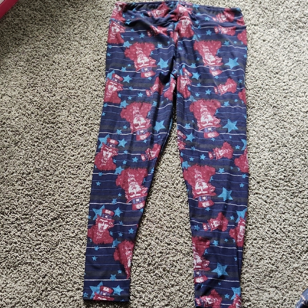 LuLaRoe Blue and Red Artistic Floral Leggings